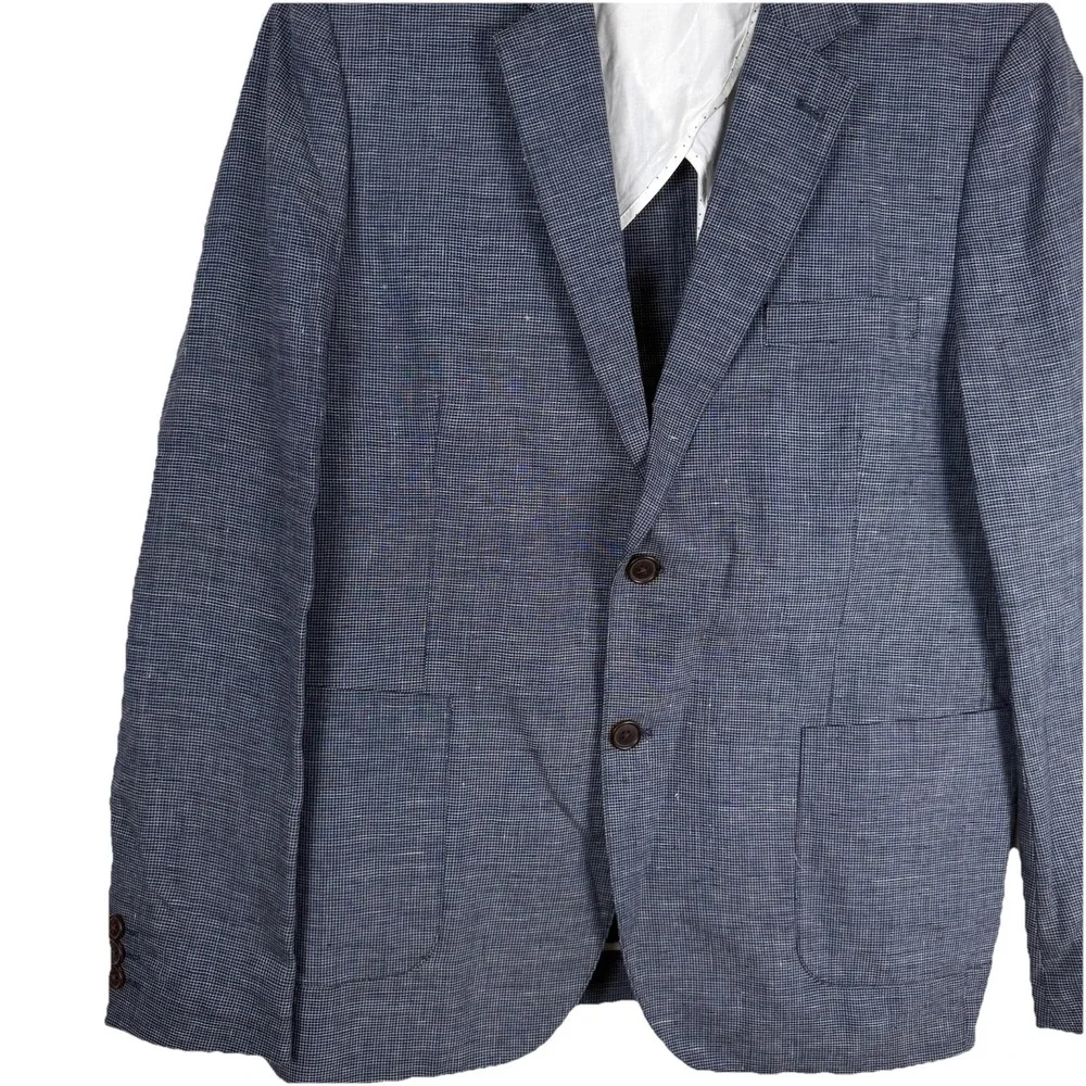 Frank and Oak Blazer Mens 44 Blue 100% Linen Laurier Fit Unstructured Sport Coat